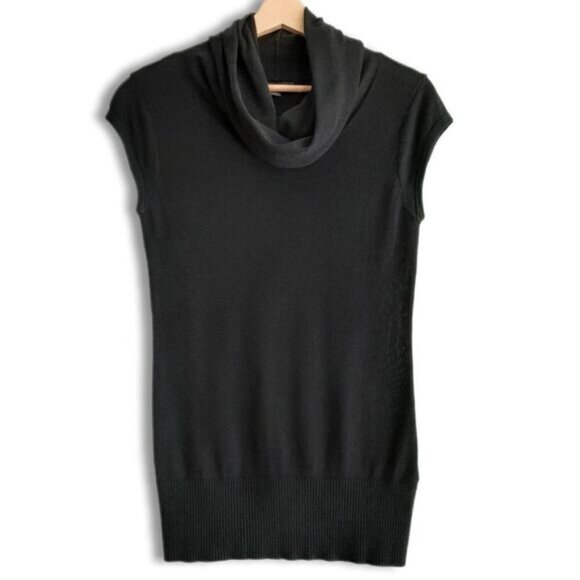 BANANA REPUBLIC Soft Cowl T-Neck Tank Top Fine Knit Black Sz S - Picture 1 of 9